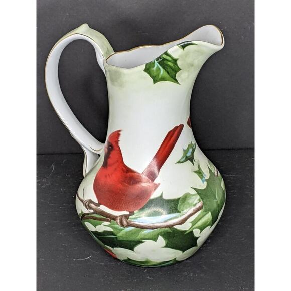 Hautman Brothers CARDINAL IN HOLLY Pitcher 10.5” 72 oz. Never Used - Picture 6 of 7